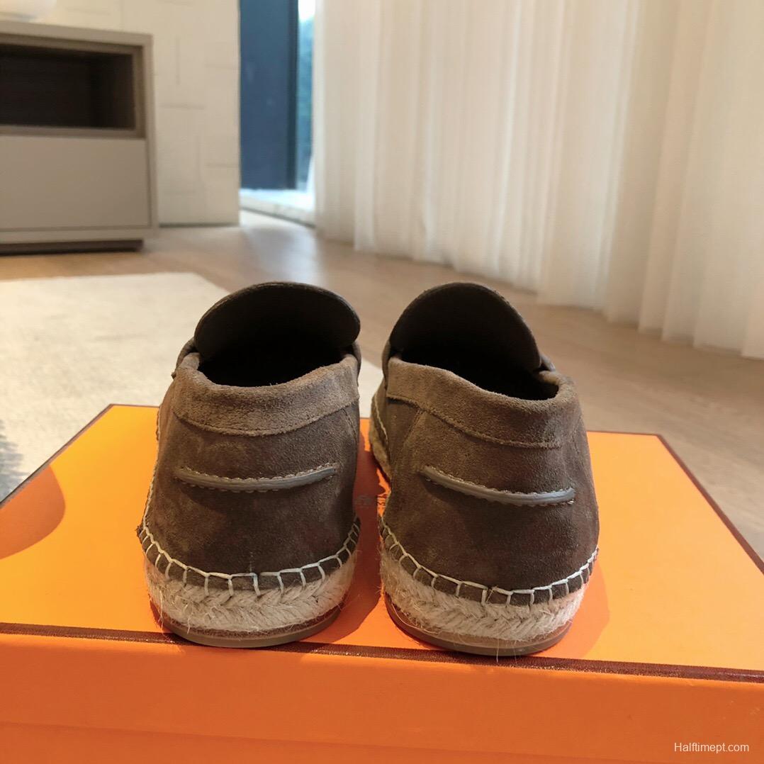 2025 Unisex Hermès Brown Suede Leather Loafers AS00380