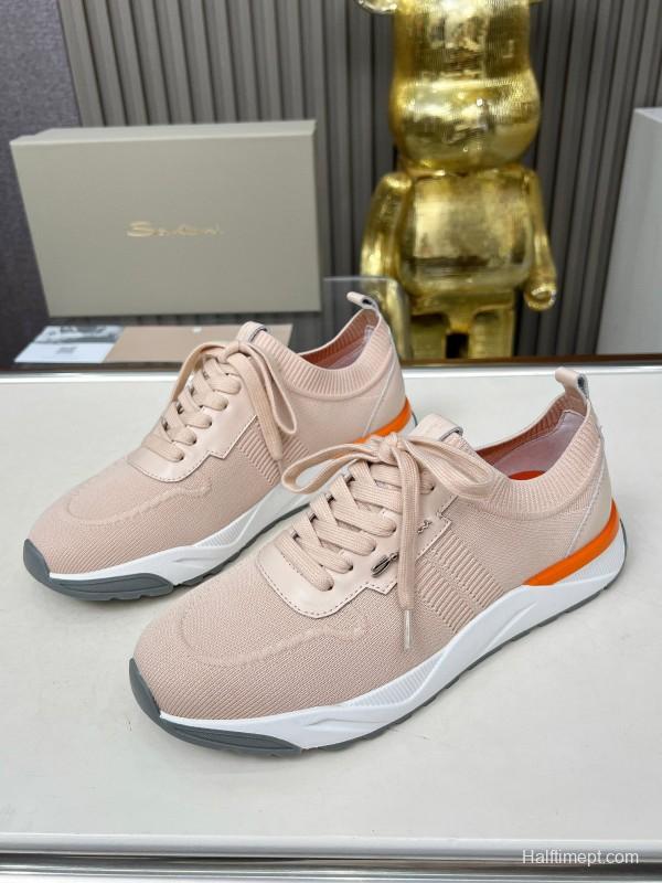 2025 Unisex Santoni Beige Wool Blend Knit Sneakers AS00320