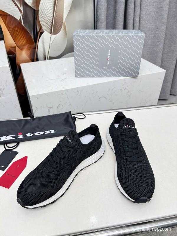 2025 Unisex Kiton Black Knit Sneakers AS00320