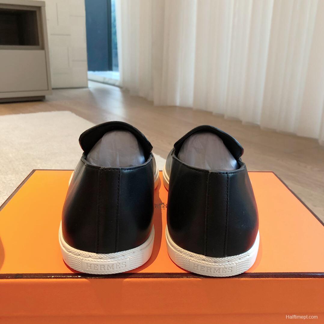 2025 Men Hermès Black Leather Loafers AS00380