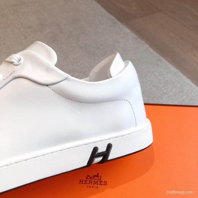 2025 Women Hermès White Leather Sneakers