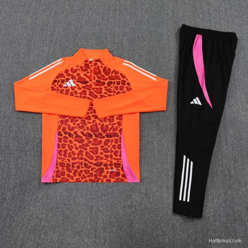 2025 Adidas Orange & Black with Leopard Print Pattern Half Zipper Jacket +Long Pants