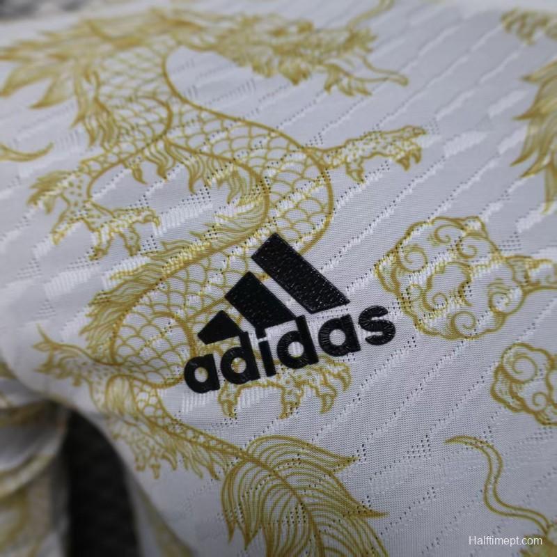 Player Version 25/26 Real Madrid White with Golden Dragon Pattern Jersey