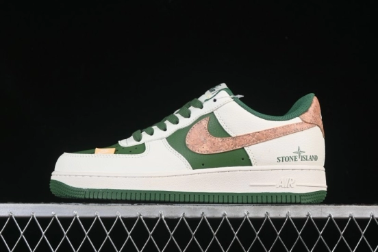 Nike Air Force 1 '07 Low Stone Island Collaboration Beige Green Floral Casual Sneakers - JP8028-010