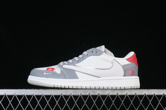 Nike Travis Scott x Fragment Design x Air Jordan 1 Low OG SP AJ1 White Grey Red Sole Low Top Casual Sneakers - DZ5899-006