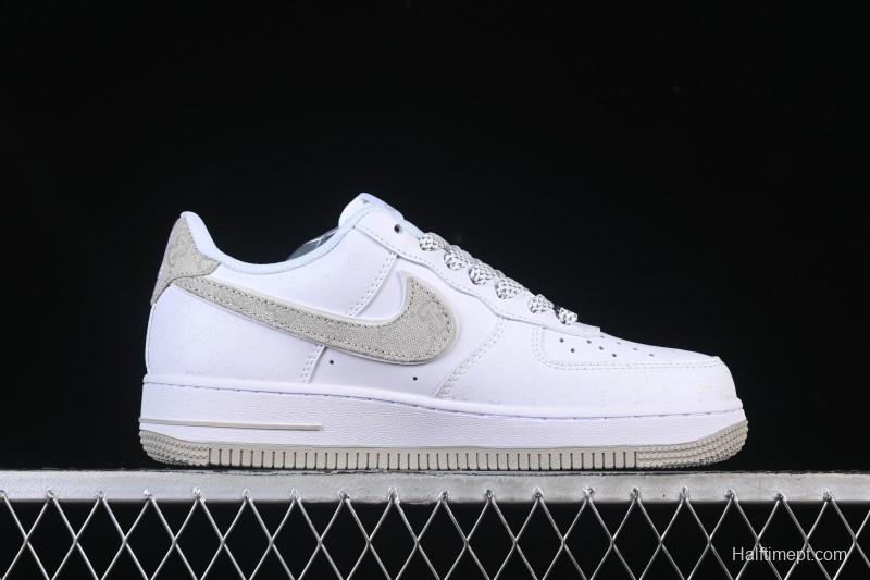 Nike Air Force 1 '07 Low Gucci Collaboration Light Gray Denim Glow-in-the-Dark Low-Top Casual Sneakers - XX3168-197