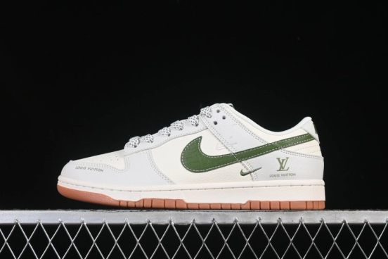 Nike SB Dunk Low LV Collaboration Matcha Green Gum Sole Anniversary High-End Custom Low-Top Casual Skate Shoes - JP1628-032