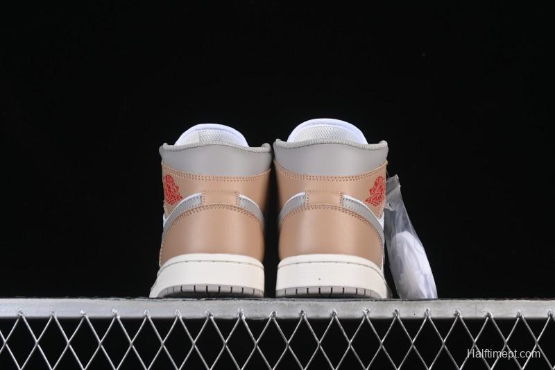 Nike Air Jordan 1 Mid AJ1 White Wheat Mid-Top Casual Sneakers - DQ8426-200