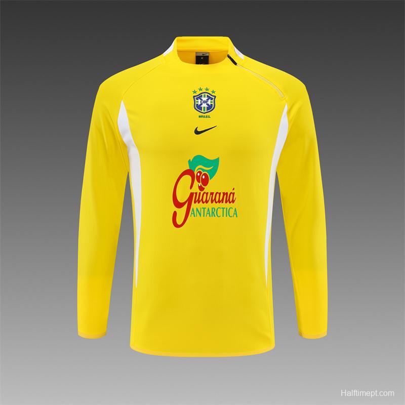 2002 Brazil Yellow Half Zipper Jacket+Long Pants