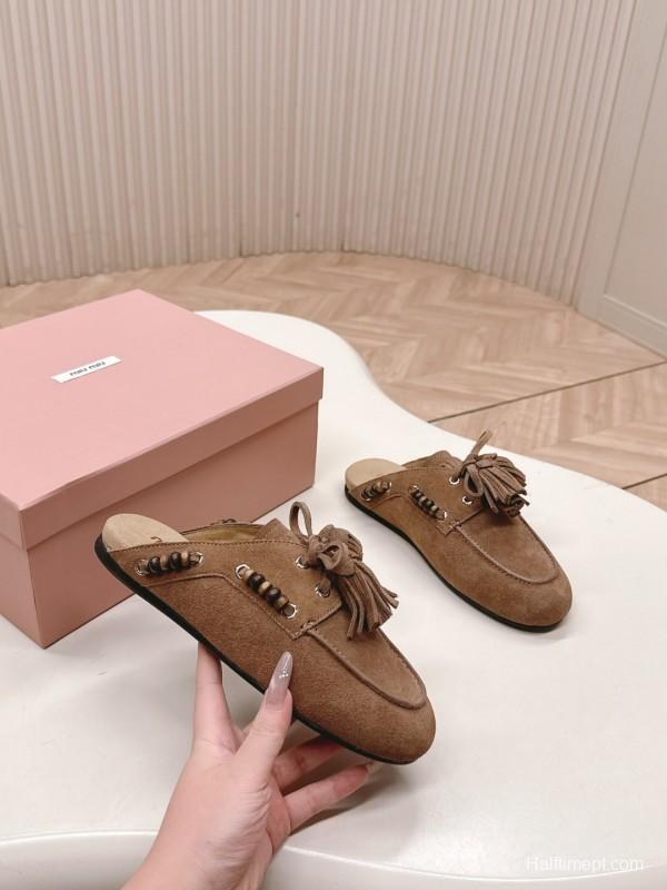 Miu Miu Fall/Winter 2025 Tassel Loafer Mule with Beaded Accents - LY00320
