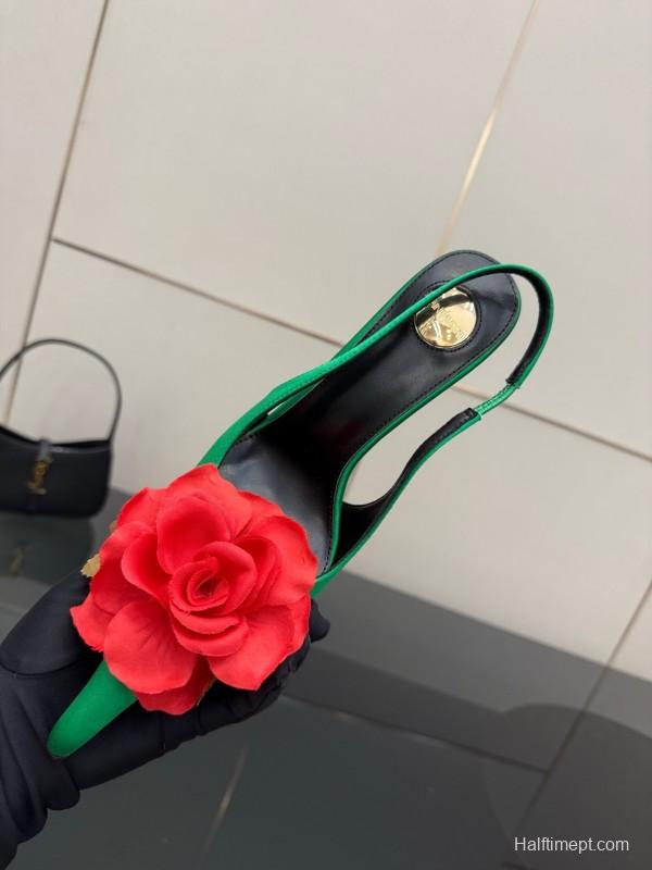 Saint Laurent 2025 Spring/Summer Rose Thorn High Heels with Sculptural Gold Heel - KFY00320