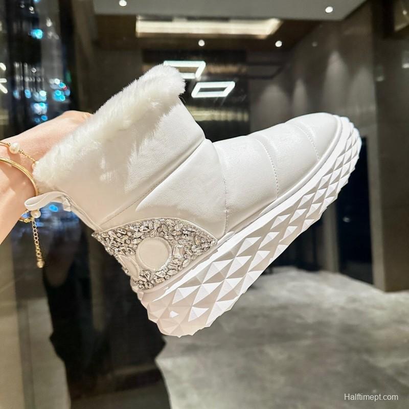 Jimmy Choo 2025 SS Casual White Sneakers with Genuine Wool Snow Boots - LY00340