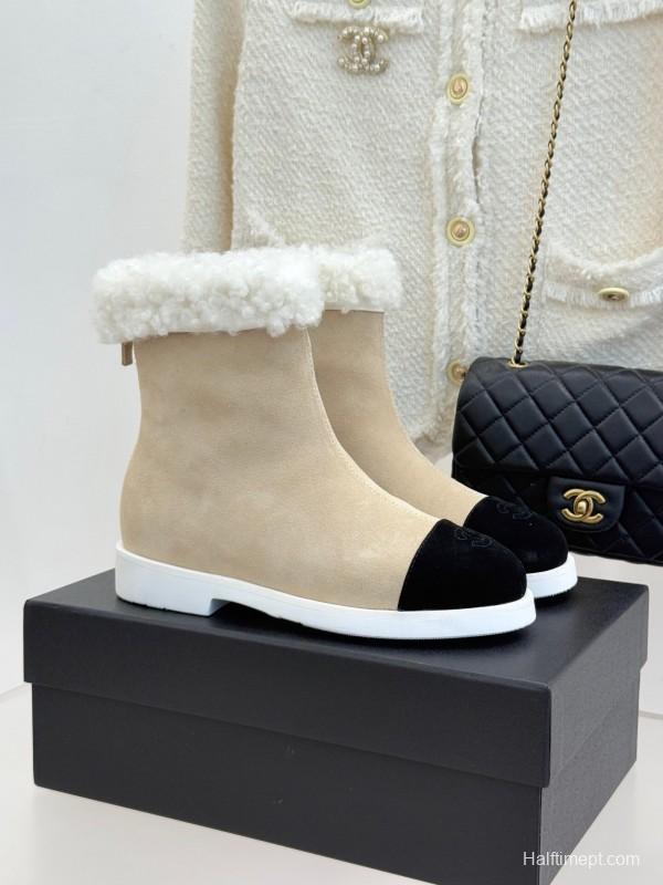 Chanel 2025 SS Double C Color-Block Shearling Snow Boots - KFY00300