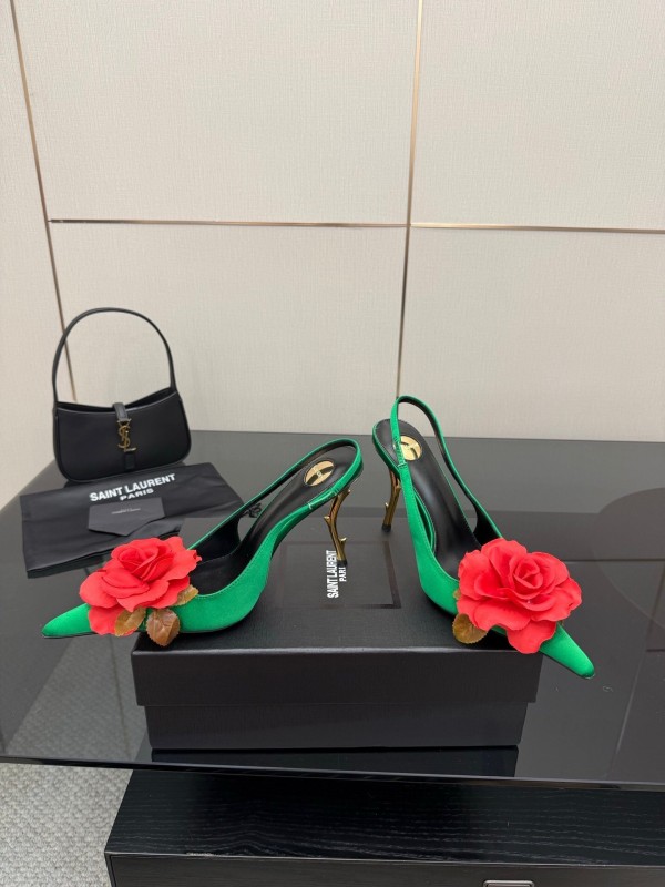 Saint Laurent 2025 Spring/Summer Rose Thorn High Heels with Sculptural Gold Heel - KFY00320