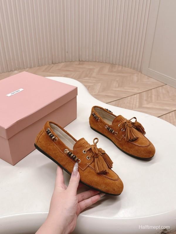 Miu Miu Fall/Winter 2025 Tassel Loafer Mule with Beaded Accents - LY00330
