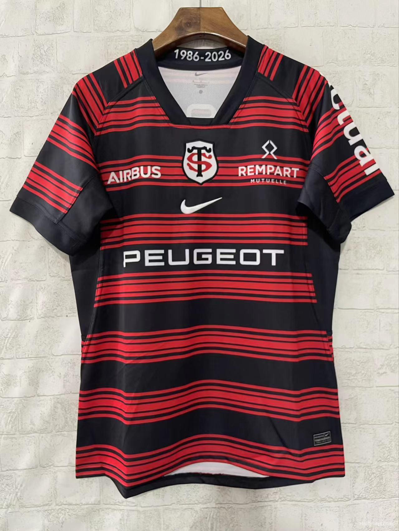 25/26 Stade Toulousain Red and Black Horizontal Stripes Jersey