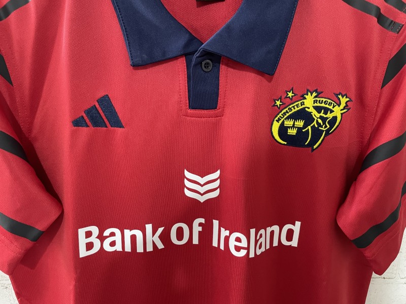 25/26 Munster Rugby Red with Navy and Grey Stripes Jersey