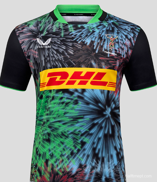 25/26 Harlequins Black with Multicolor Fireworks Pattern Third Jersey