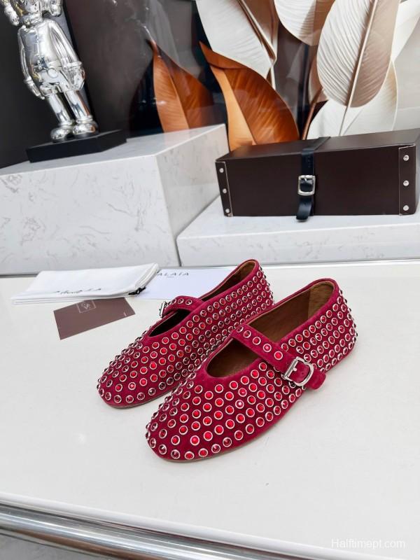 Alaia 2025/SS Crystal-Studded Ballet Dance Shoes with 0.8CM Inner Height - LY00340