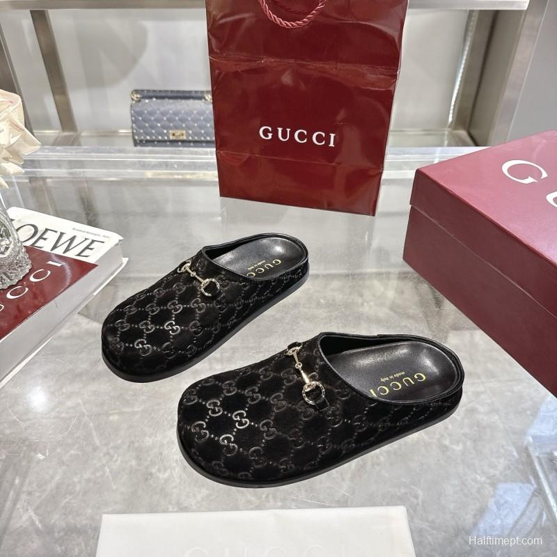 Gucci Camel Suede GG Embossed Horsebit Mule Sandals - LY00240