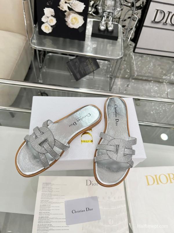 Dior D-Lane Sandals Hollow-out Monogram Flat Slides - LY00220/LY00260