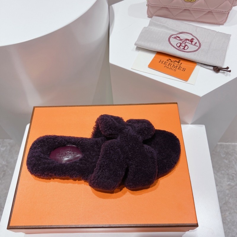 Hermes Teddy Wool H Slippers Flat Fur Slippers - LY00240