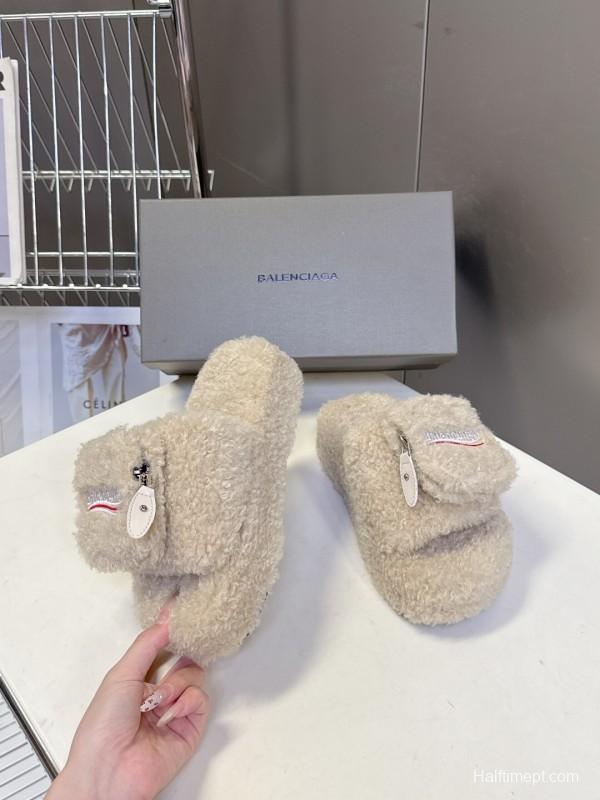 Balenciaga 2025 SS Couple Edition Coca-Cola Fur Slides - KFY00230