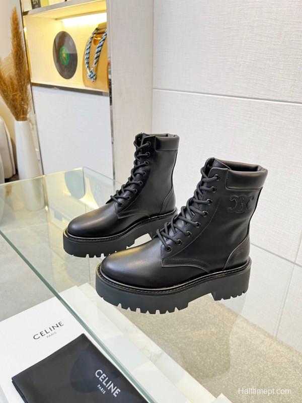 Celine BULKY TRIOMPHE Lace-Up Boots with Calfskin Upper - L Y00340
