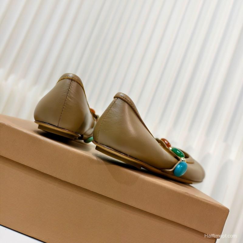 Gianvito Rossi Bohemian Style Turquoise Flat Ballet Shoes - LY00320