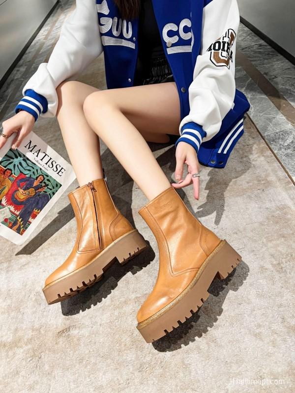 Celine 2025/ss Triomphe Side Zip Ankle Boots - L Y00320