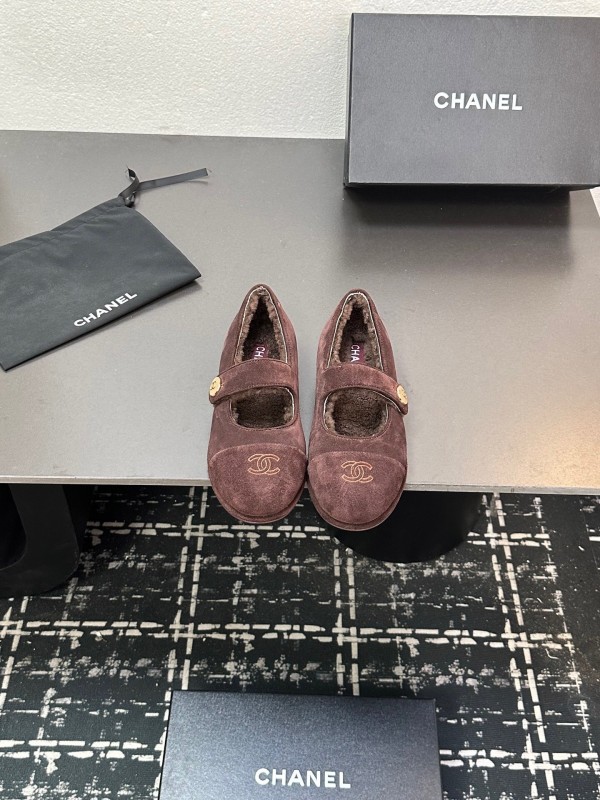 Chanel 2025 SS New French Mary Jane Flat Shoes with Fur - KFY00300