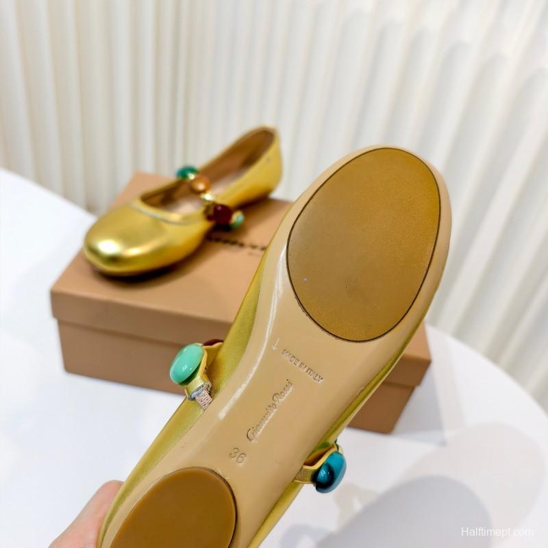 Gianvito Rossi Bohemian Style Turquoise Flat Ballet Shoes - LY00320