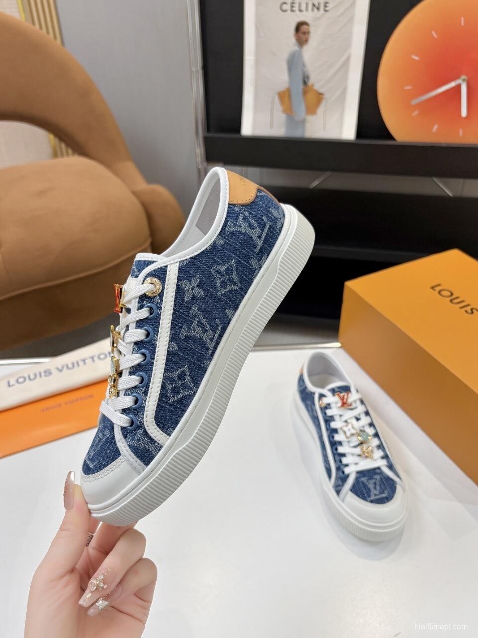 Louis Vuitton Lagoon Series Monogram Denim Sneakers with Leather Accents - AS00300
