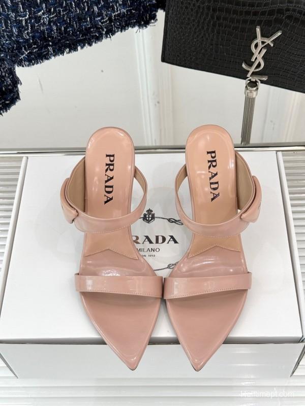 Prada Pointed Toe High Heel Sandals with Triangle Buckle - KFY00280