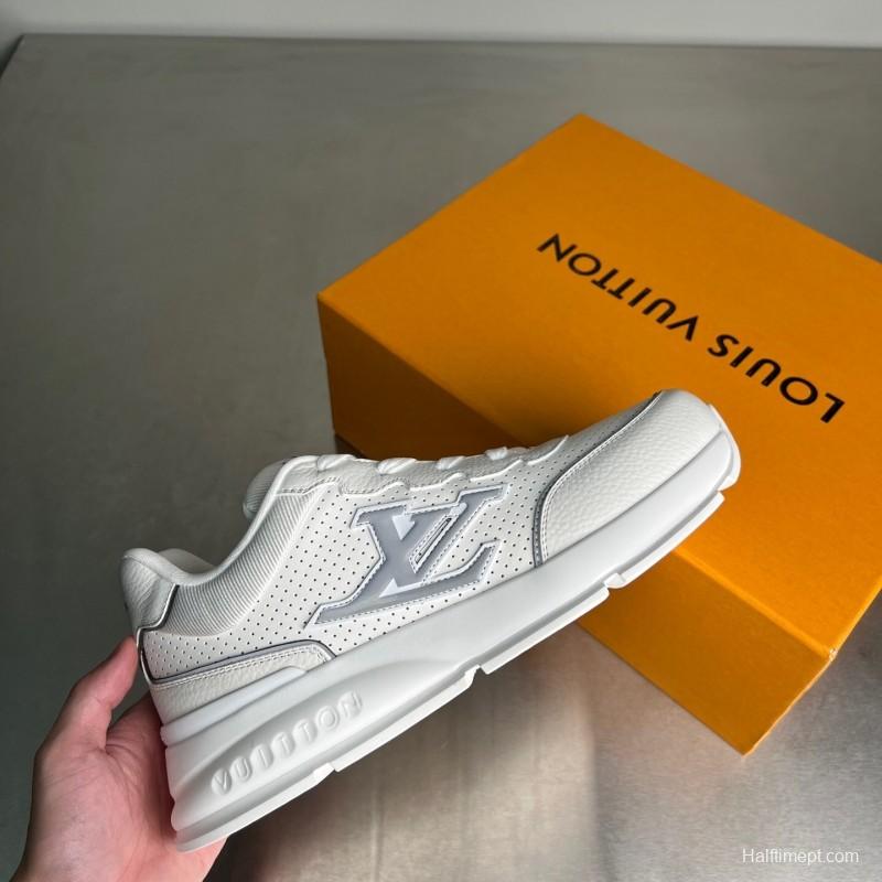 Lv Classic Leather Round Toe Lace-Up Low Top Casual Shoes - YC