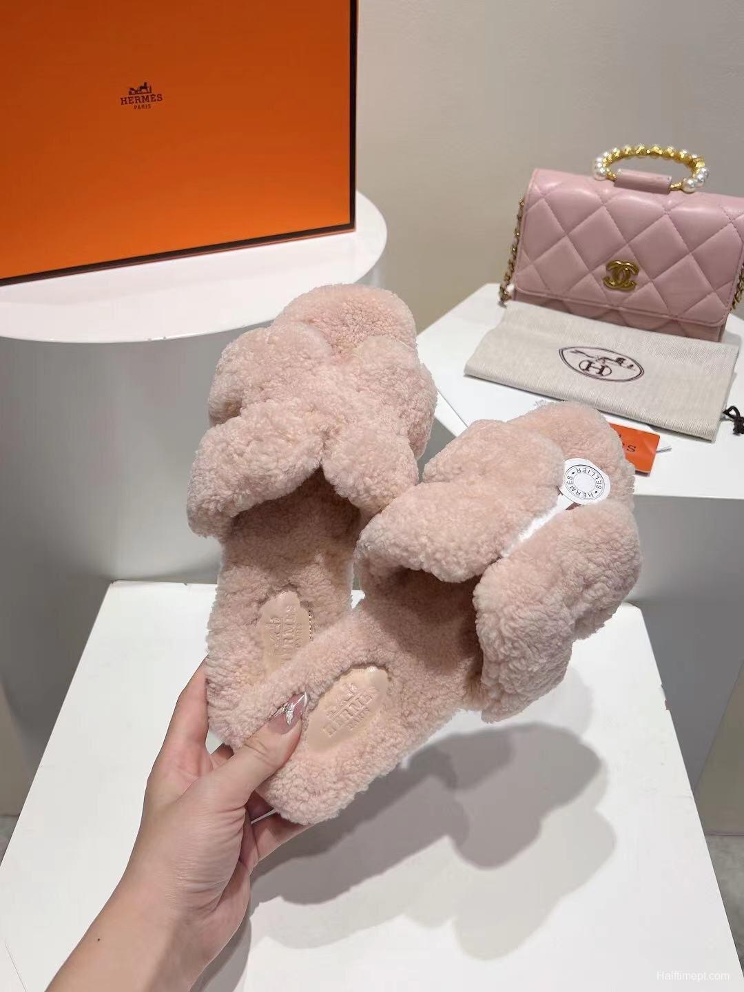 Hermès Teddy Wool Flat Slippers for Autumn/Winter - LY00240