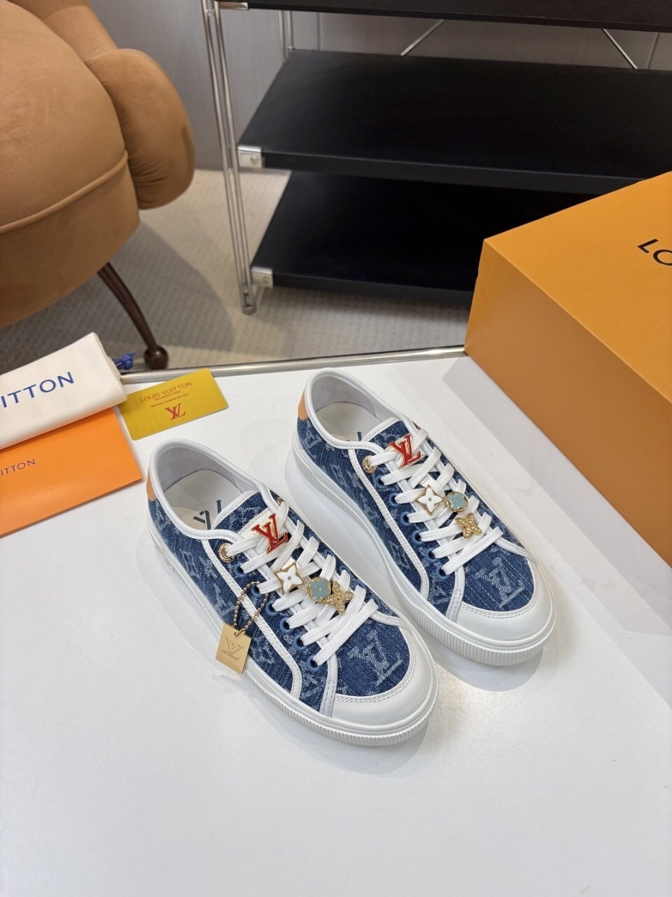 Louis Vuitton Lagoon Series Monogram Denim Sneakers with Leather Accents - AS00300