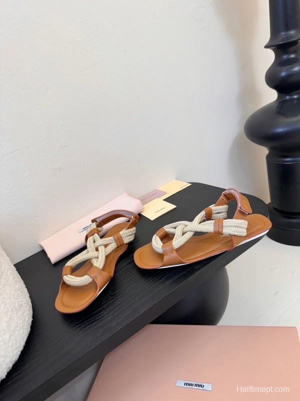 Miu 2025 SS Fashion Week Jute Woven Sandals - KFY00330