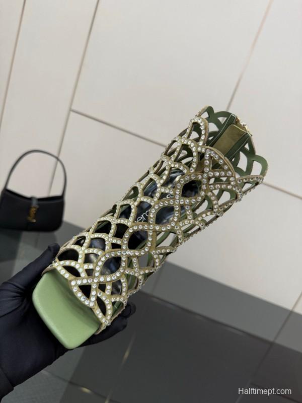 Sergio Rossi Mermaid Sandals 2025 SS Collection Elegant Fishnet High Heels - KFY00470