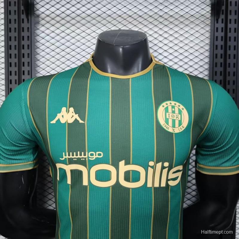 25/26 Player Version  JS Kabylie Home Green Yellow Vertical Stripes Jersey