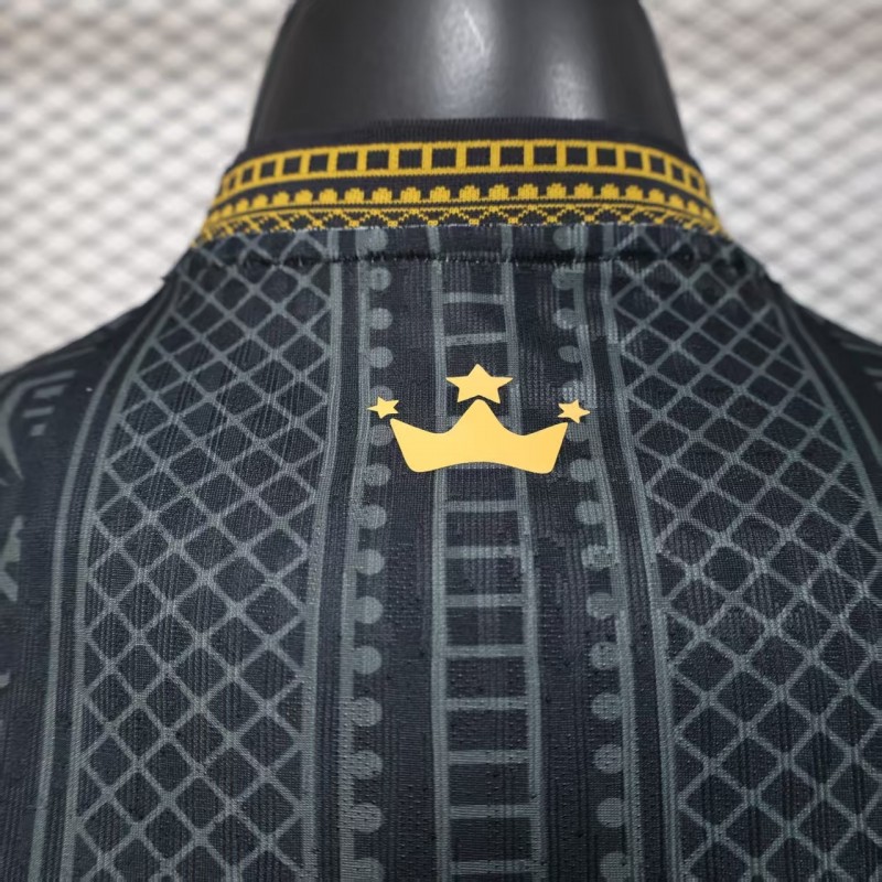 2026 Player Version Brazil Black with Gold Geometric Tribal Pattern Jersey