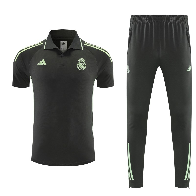 26/27 Real Madrid Black  Polo Training Shirt + Long Pants Tracksuit