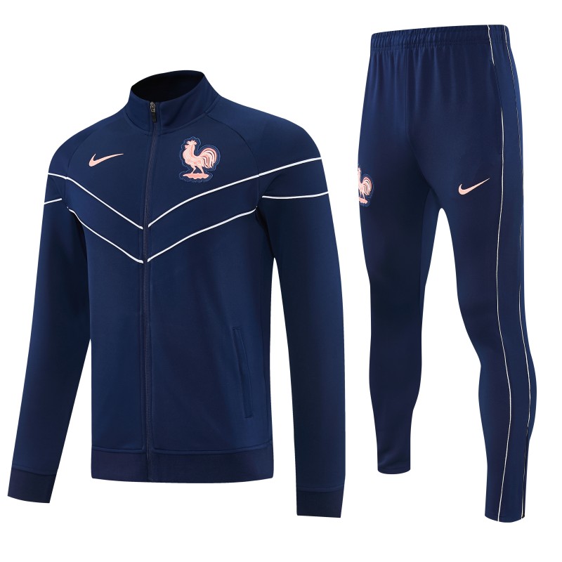26/27 France Navy Blue Full Zipper Jacket Tracksuit +  Long Pants