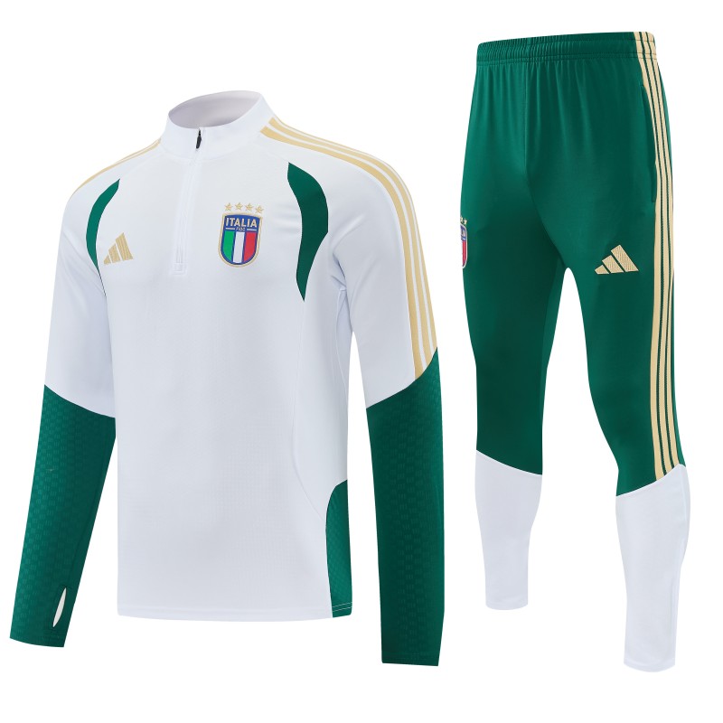 26/27 Italy White Half Zipper Jacket Tracksuit + Green Long Pants