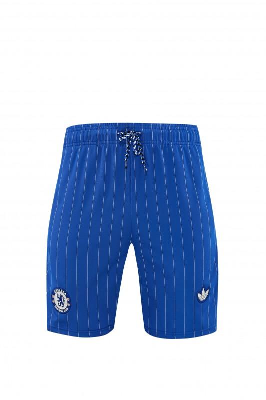 26/27 Chelsea FC White Stripes Short Sleeve+Blue Soccer Shorts