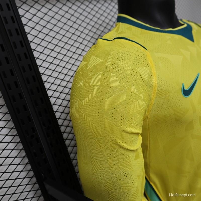 Player Version 2026 Brazil  Yellow with Geometric Pattern Home Long Sleeve Jersey