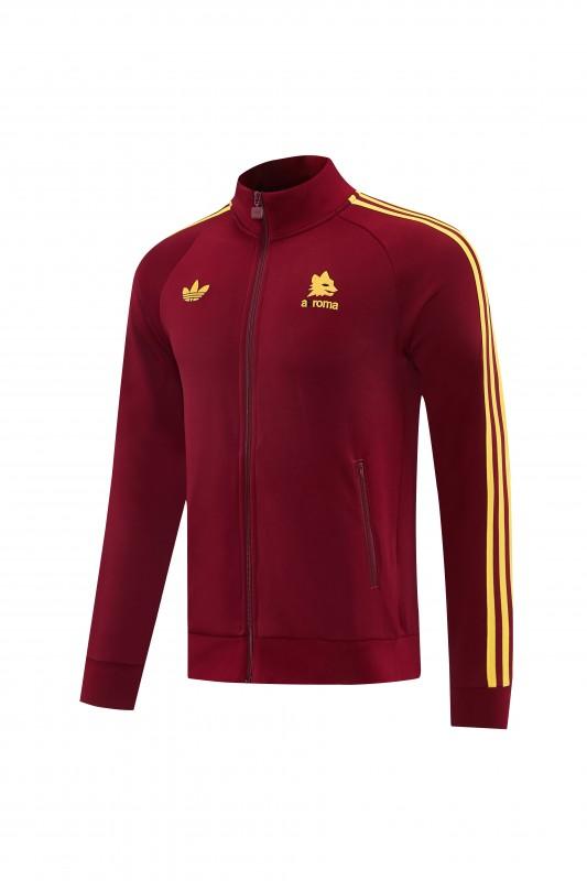 2026/27 AS Roma Burgundy & Gold Full Zipper Jacket Tracksuit +Black  Long Pants