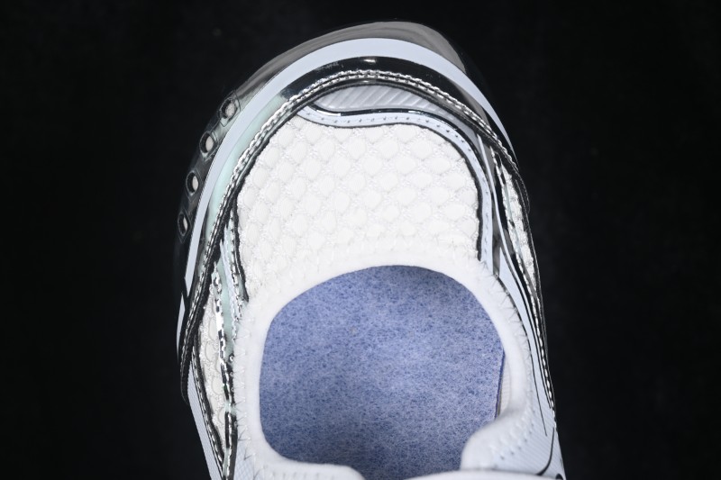 Bottega Veneta Orbit Flash Round-Toe Mary Jane Flat Shoes in Silver White and Fiber White - AJE5