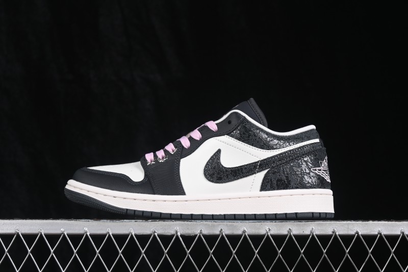 Nike Air Jordan 1 Low Retro Basketball Shoes with Cracked Leather Accents - II0595-001
