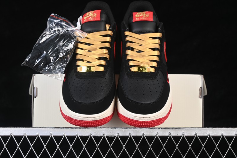 Nike Air Force 1 '07 Low Men's Basketball Shoes with Metallic Gold and Red Flame Design - NH0601-528